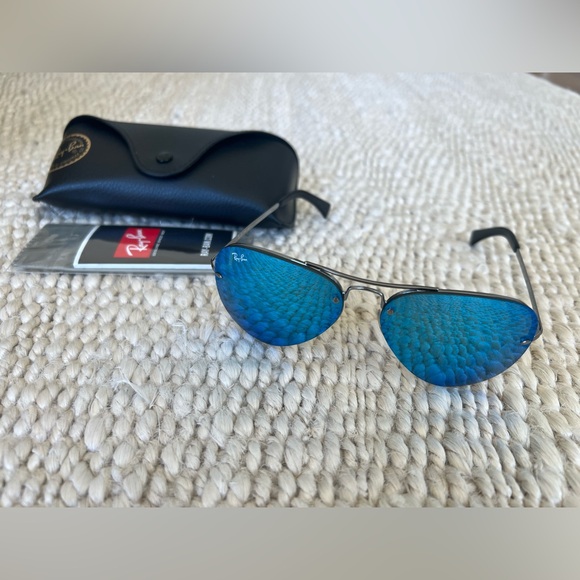 Ray-Ban RB3449-004/55 Aviator Gunmetal Frame Blue Mirror Lens 59-14